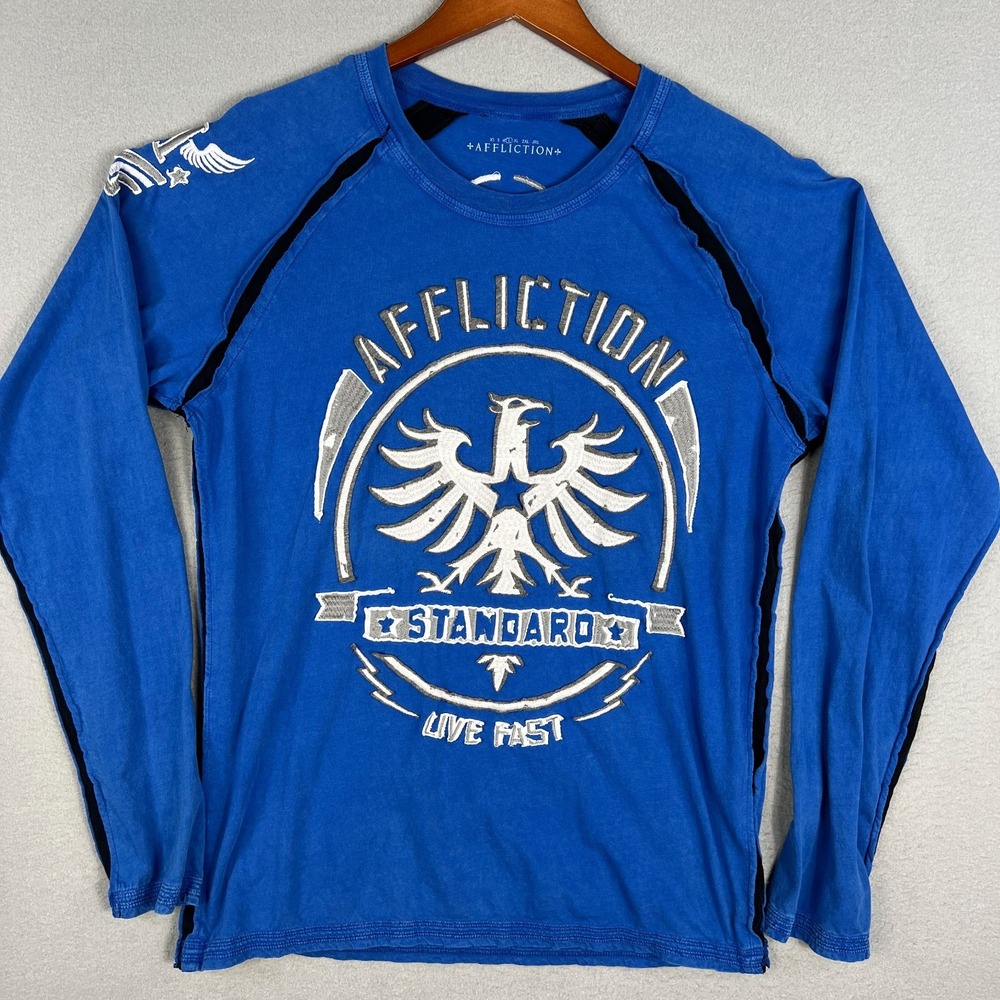 Affliction Long Sleeve Shirt Fits M Embroidered Live Fast Y2K MMA Skull Eagle